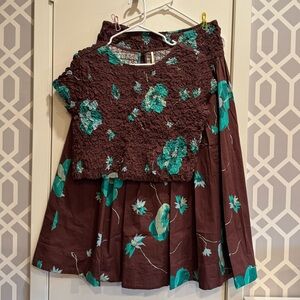 NWT XL Free People Floral Brown and Teal Top and Maxi Skirt Two-Piece Outfit